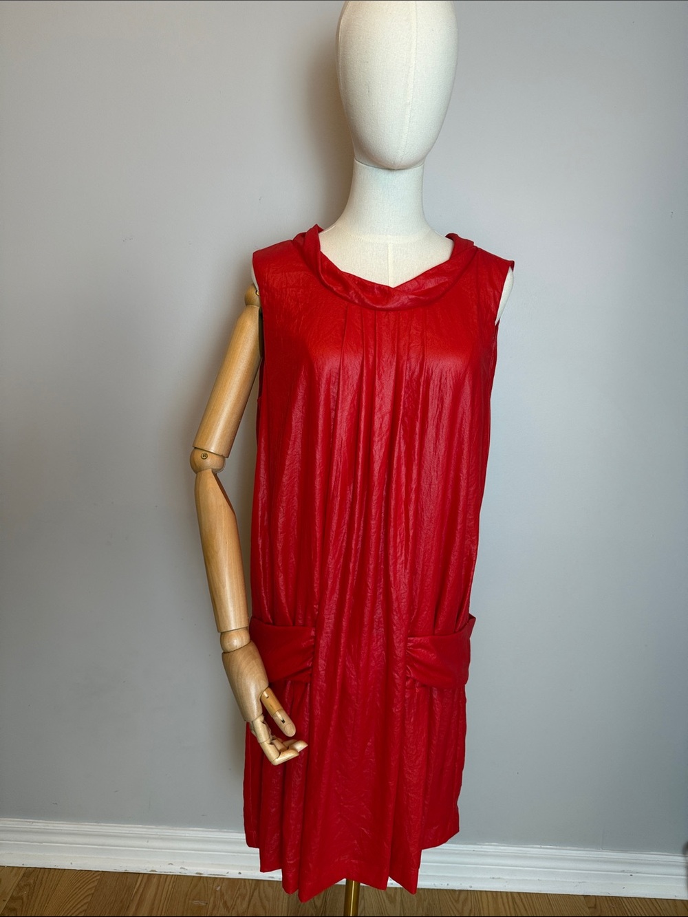 ✨Vintage Armani Jeans Red Drop-Waist Cowl Neck Mini Dress Tunic✨